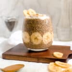 Vegan Breakfast Pudding in a Wine Glass with Fruit and Nut Butter