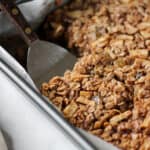 square baking dish of baked oatmeal with apples and raisins for baking blog