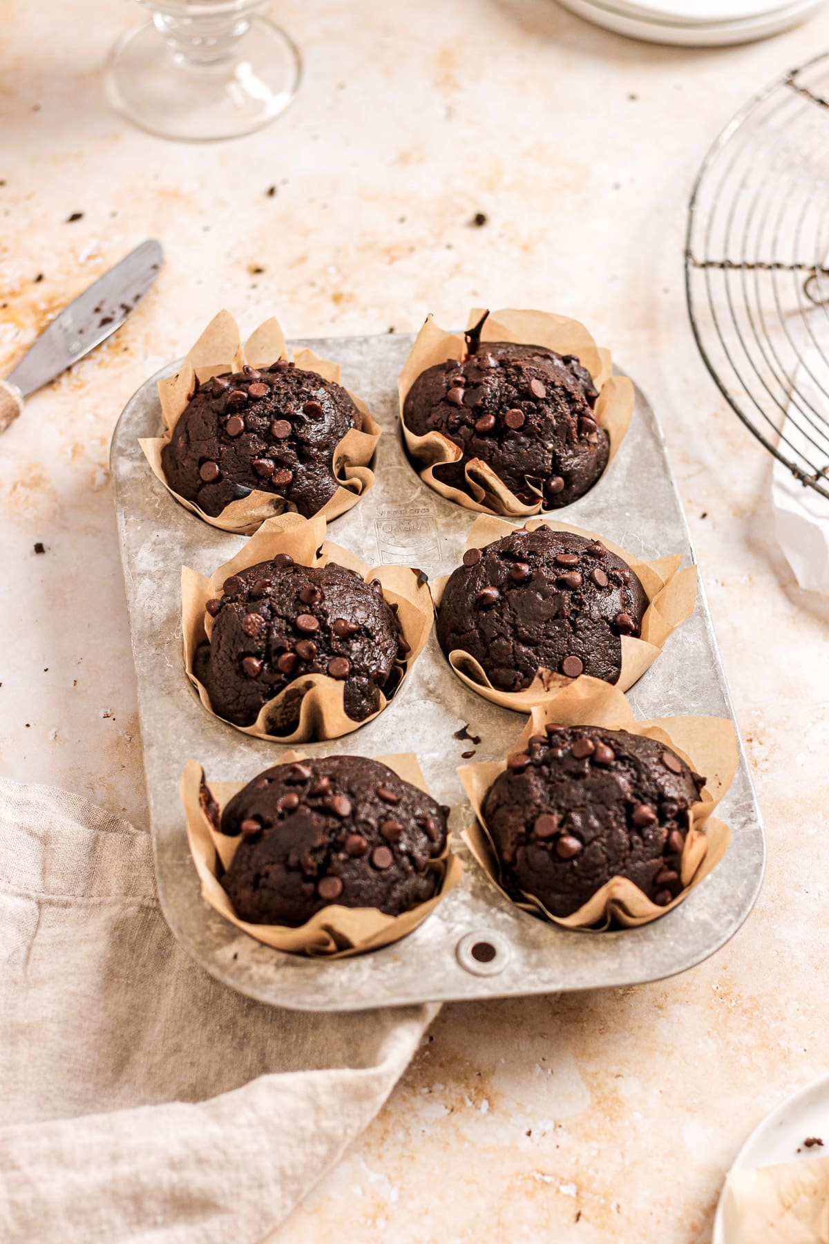 double chocolate banana muffins with chocolate chips