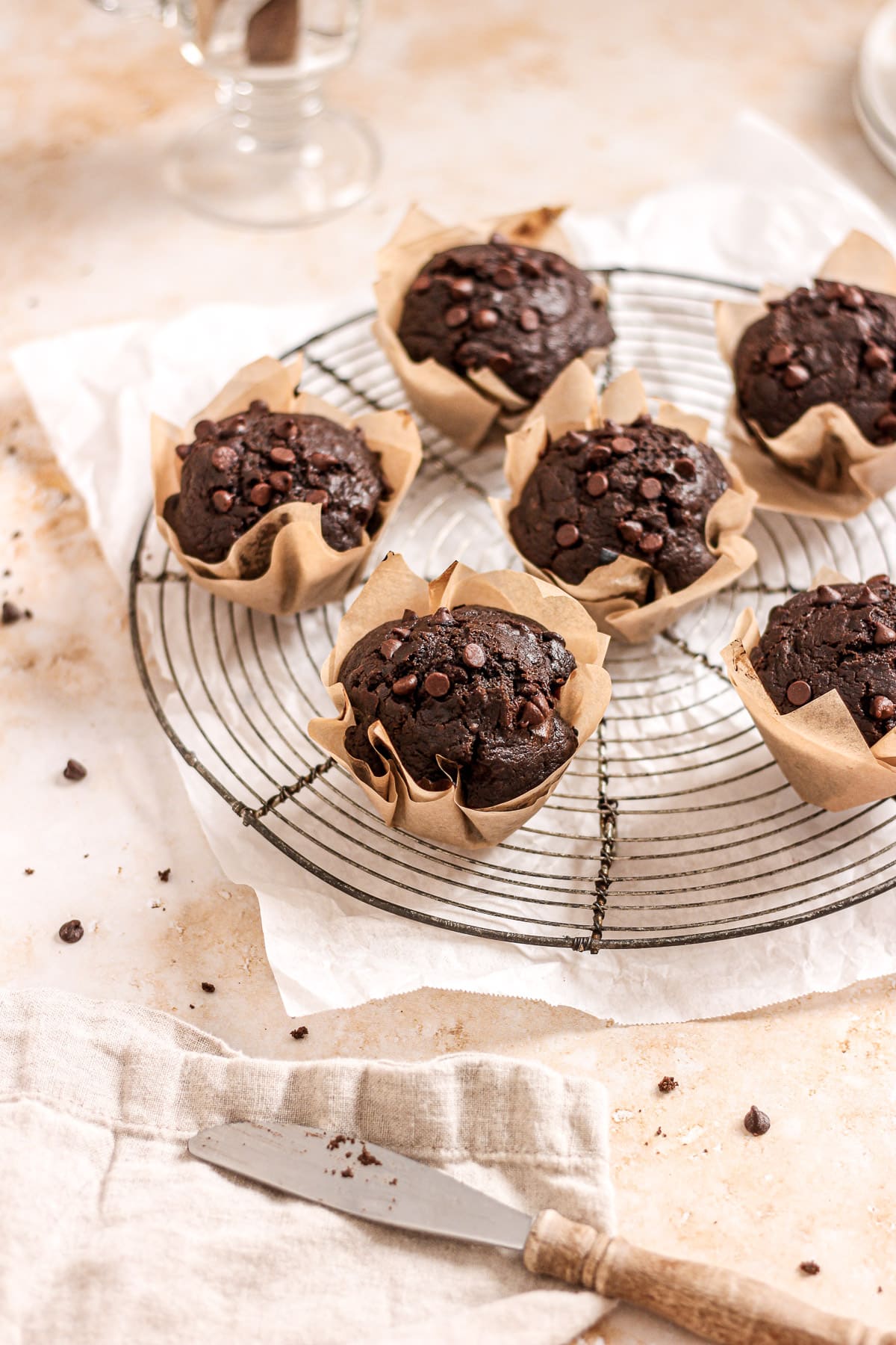 double chocolate banana muffins with chocolate chips