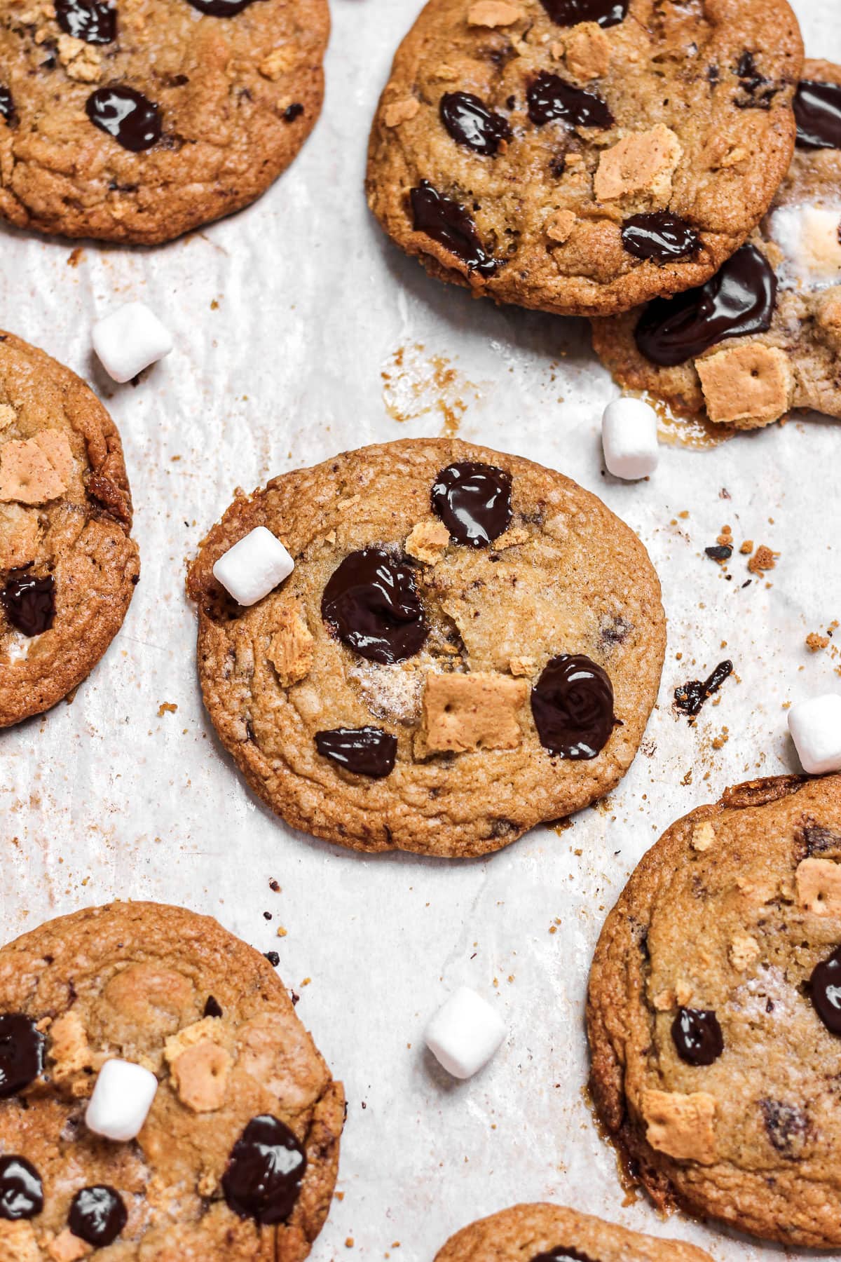 smores chocolate chip cookies with marshmallows