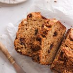 Slices of peanut butter chocolate chip banana bread.