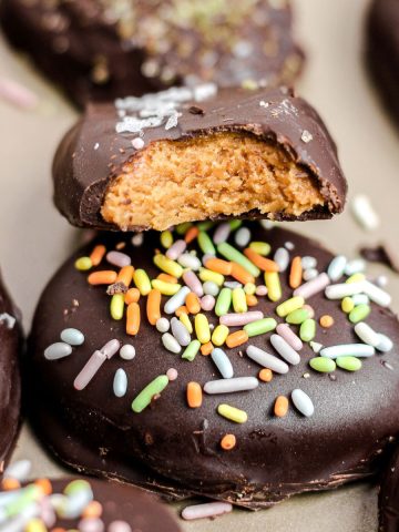 Homemade Reese's eggs with peanut butter filling.