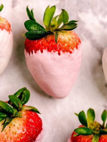 Pink chocolate covered strawberries.