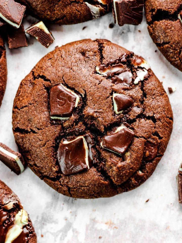 Mint chocolate chip cookies with Andes creme de mente mints.