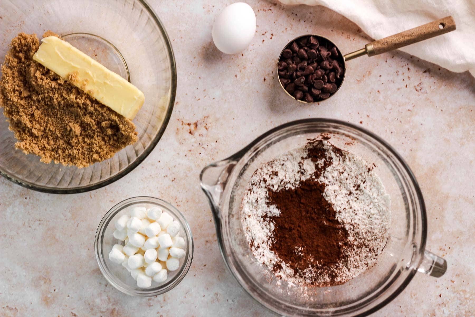 Ingredients for chocolate marshmallow cookies.