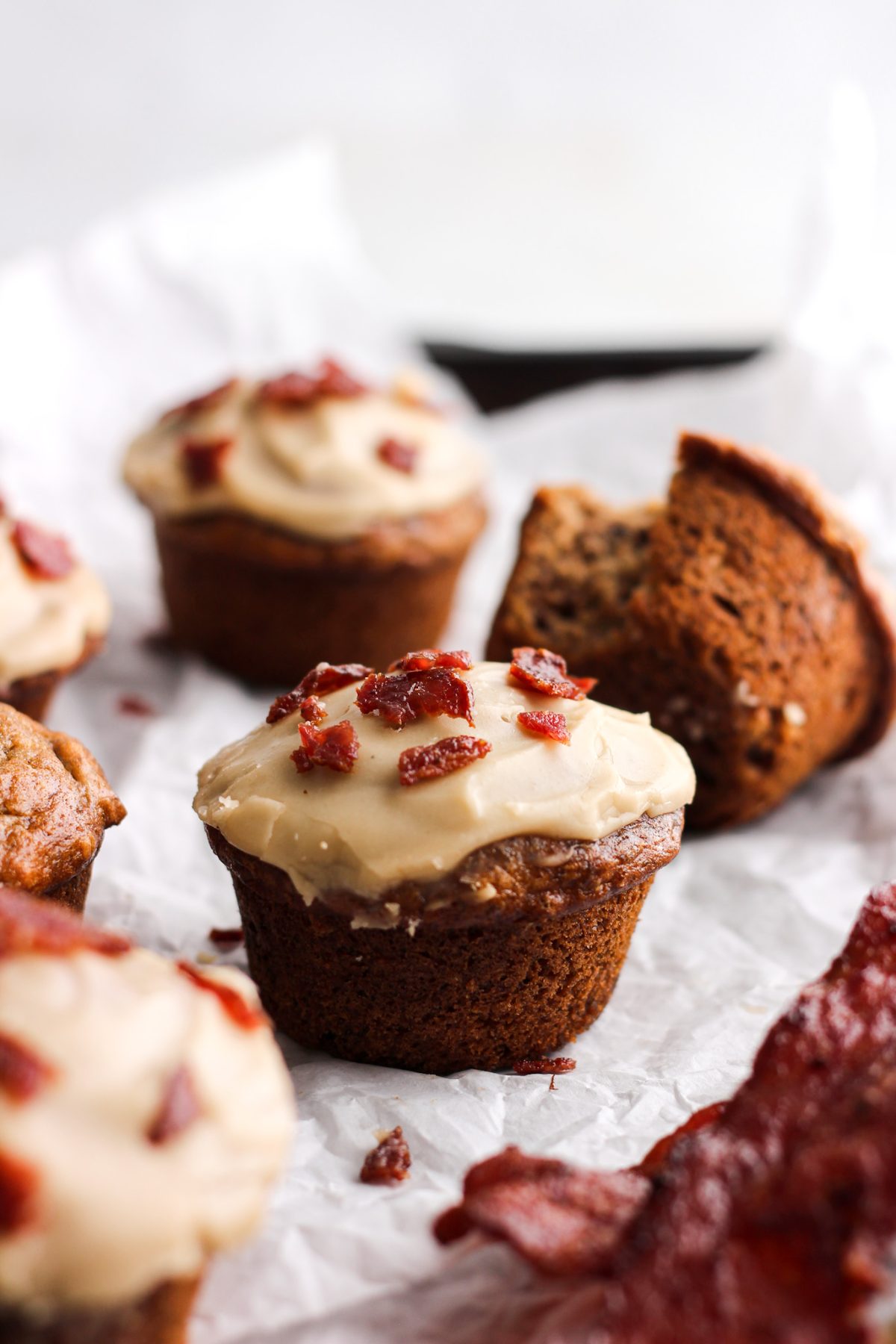 Banana Maple Pecan Muffins banana muffin with maple glaze and bacon for food blog and food photography