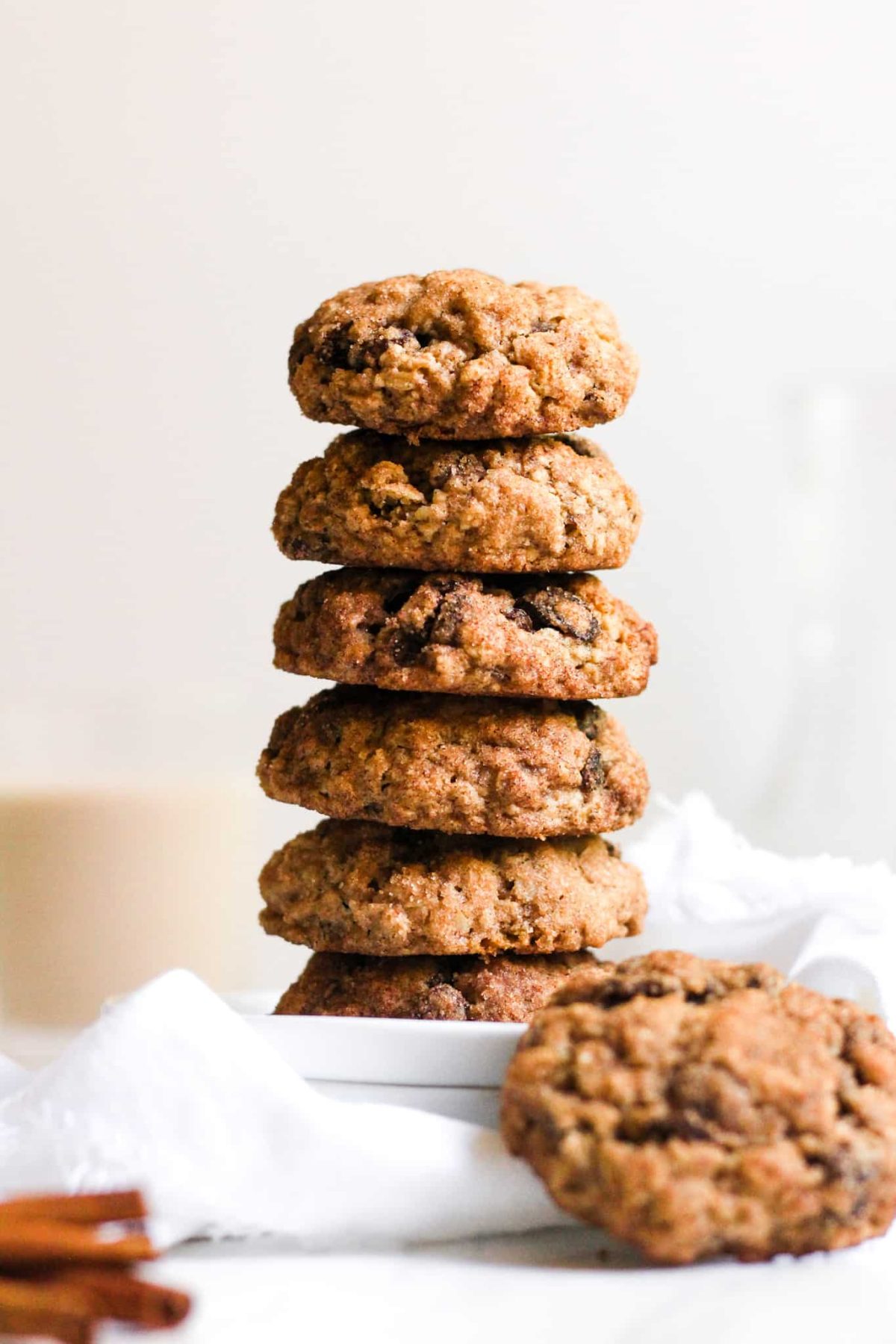 Stack of Healthy Cookies with Raisins, Oats, Cinnamon and Sugar for Food Blog
