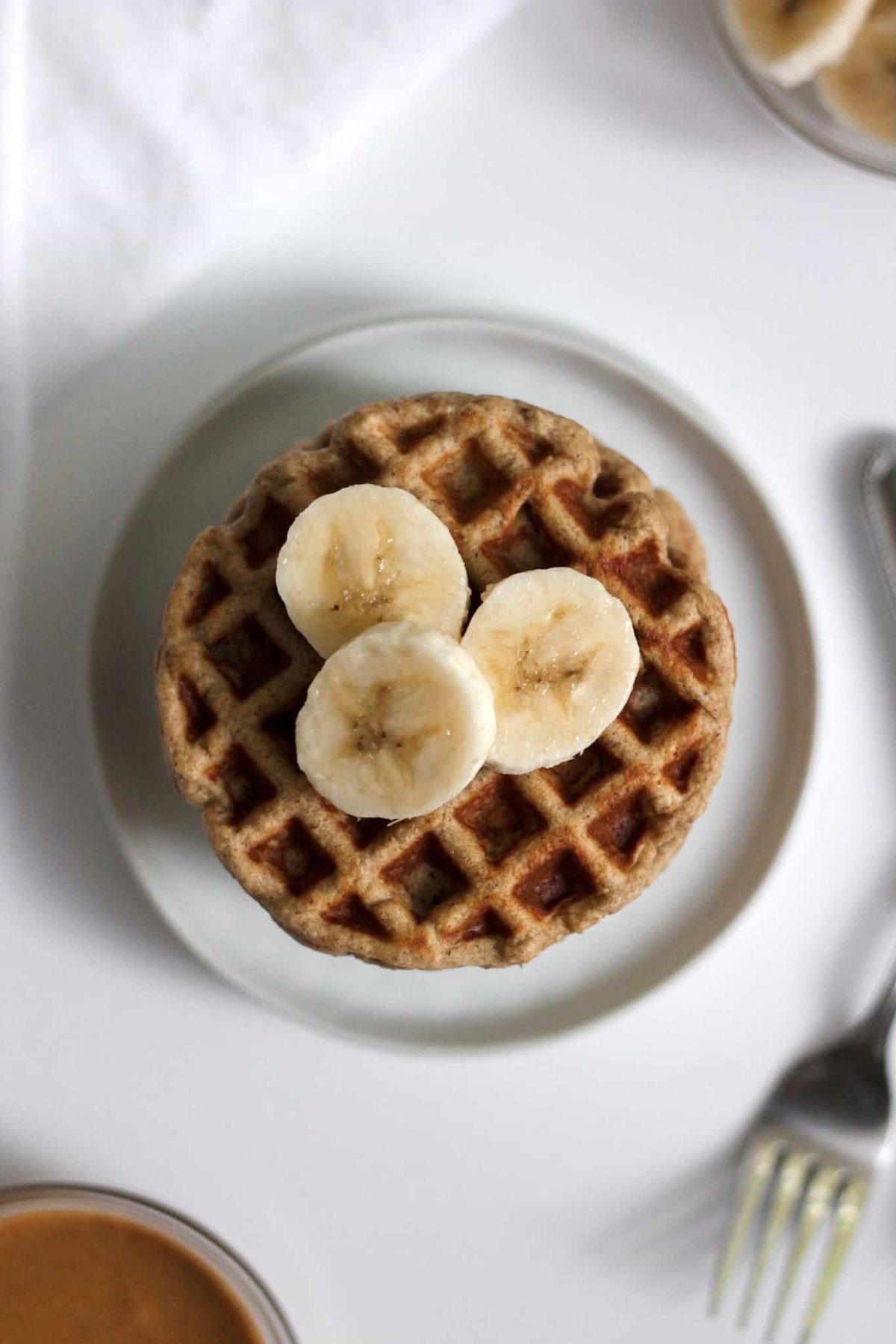 Stack of Waffles with Sliced Banana, Healthy Breakfast, Food Photography