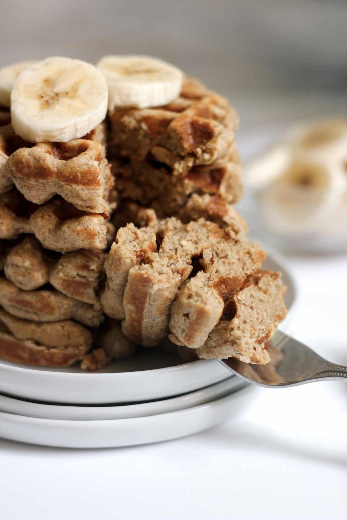 Stack of Waffles with Sliced Banana, Healthy Breakfast, Food Photography