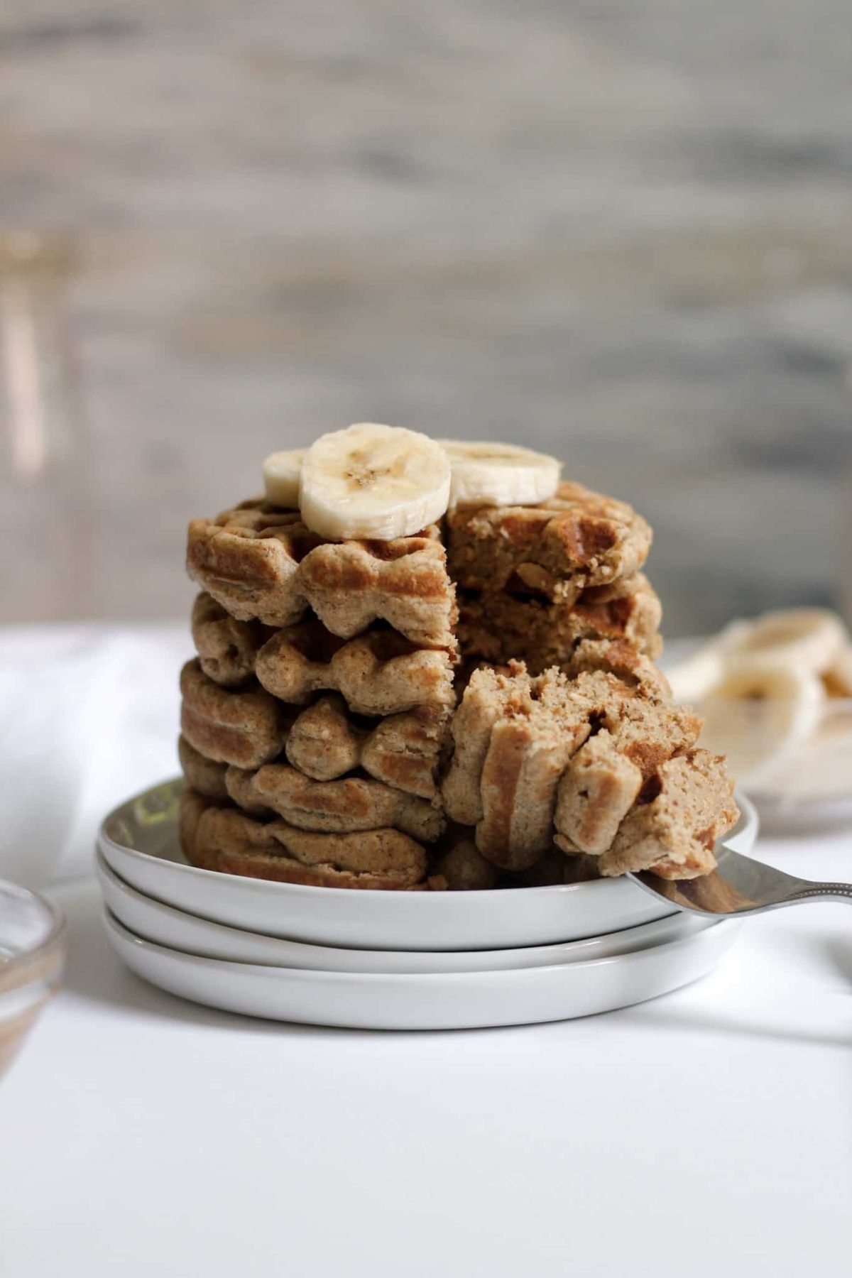 Stack of Mini Waffles with Sliced Banana, Healthy Breakfast, Food Photography