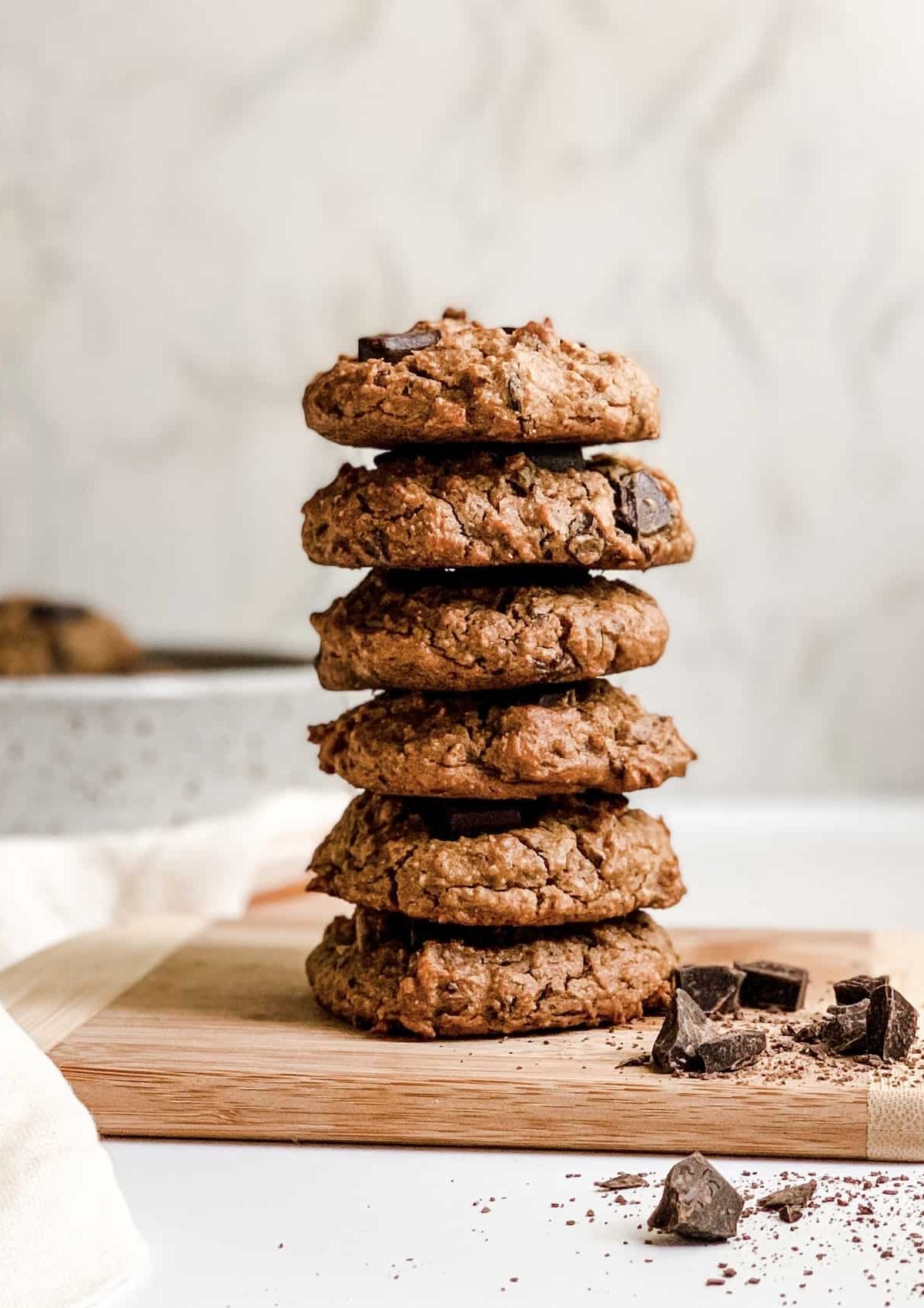 Food Photography Stack of Healthy Chocolate Chip Cookies for Baking Blog, Gluten-Free and Vegan Cookies