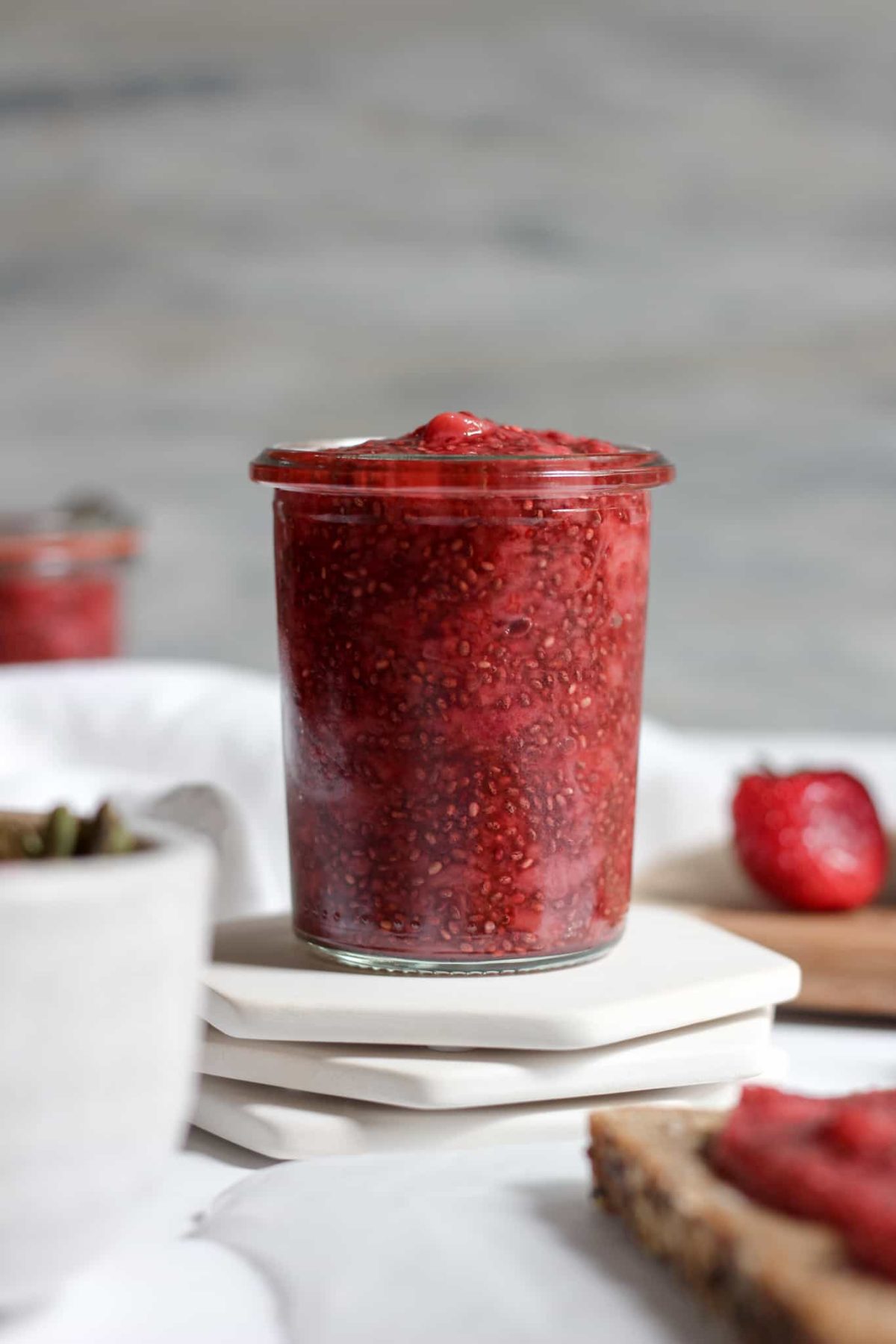 Glass Jar of Homemade Fruit Spread, Healthy Berry Jam