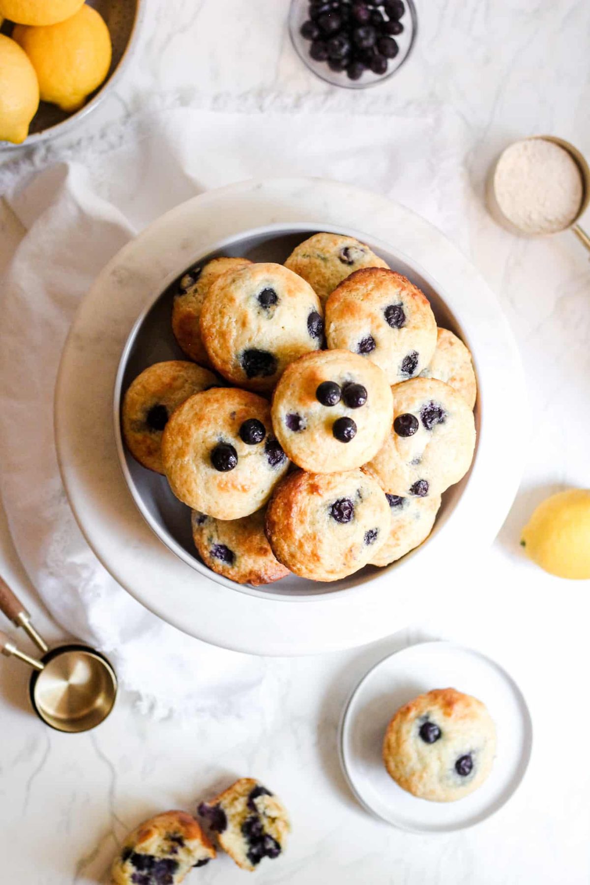 Bowl of Healthy Breakfast Muffins with Blueberries and Lemon for Food Blog