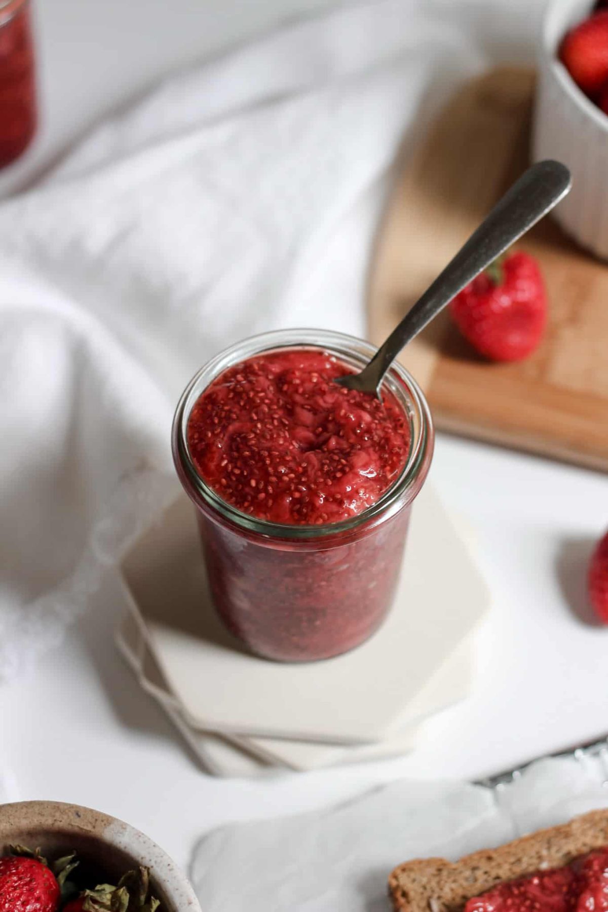 Glass Jar of Homemade Fruit Spread, Healthy Berry Jam