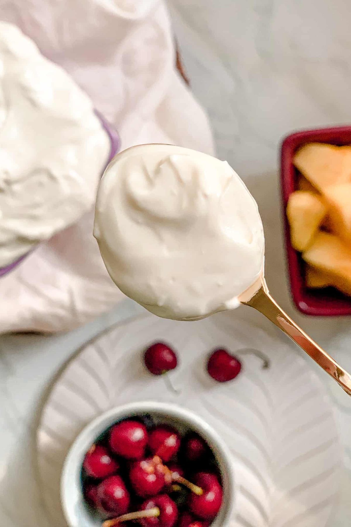 Spoonful of Simple Creamy Dip for Fruit